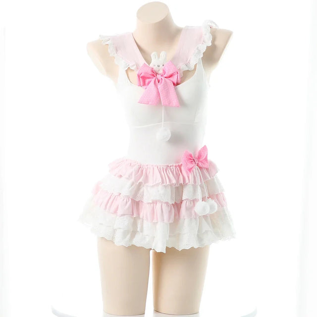 Pink Bunny Bow Ruffle Cosplay Set