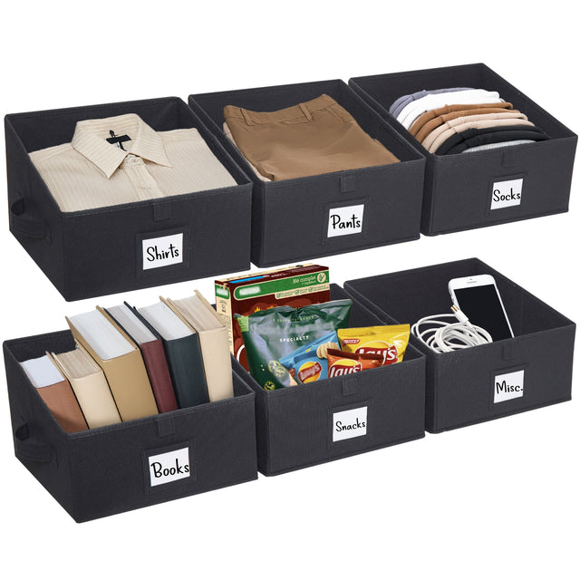 Closet Storage Bins, Trapezoid Linen Closet Organizers and Storage Baskets for Organization (Medium 6 - Pack, Grey)