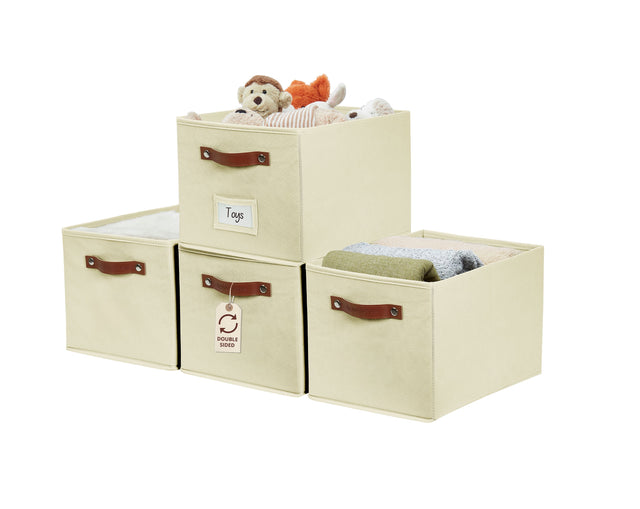 Foldable Storage Baskets for Shelves | Closet Storage Bins with Labels for Kids Toys, Bedroom, Laundry & Bathroom