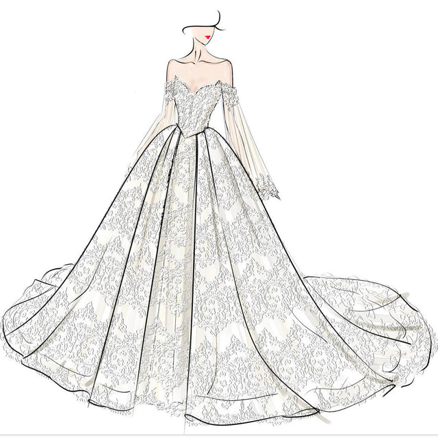 Custom Lace Off Shoulder 2-in-1 Wedding Dress