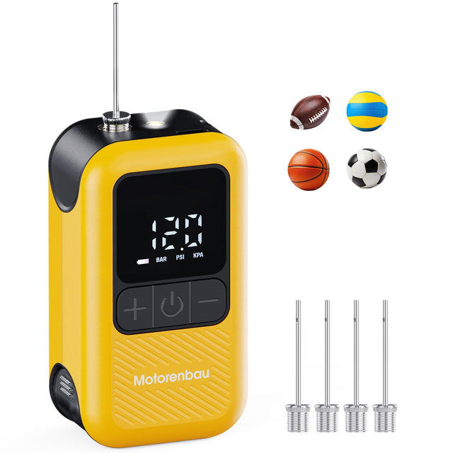 Motorenbau Electric Ball Pump for Sports Balls with LCD Display & LED Light-yellow