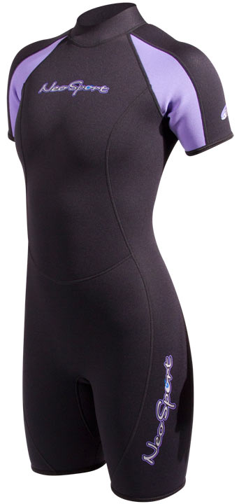 Used NeoSport 3mm Women's Neoprene Back Zip Shorty, Black/Lavender, 12