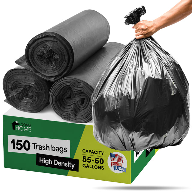 Commercial 55-60 Gallon Garbage Bags - High Density Extra Large Trash Bags - 40x54" - Made in the USA - Bulk 150-Count