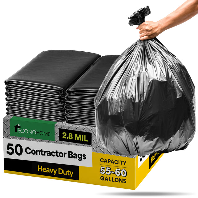 55-60 Gallon Heavy Duty Contractor Garbage Bags Made in USA - Extra Large, 38x53" - 50-Count