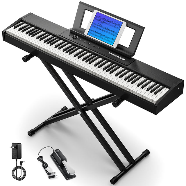 Donner Portable Digital Piano 88-key Synth Action Keyboard with X Stand, Pedal, Auto-accompaniment for Beginner, 128 Tones, 83 Rhythms, Support USB/MIDI/Melodic