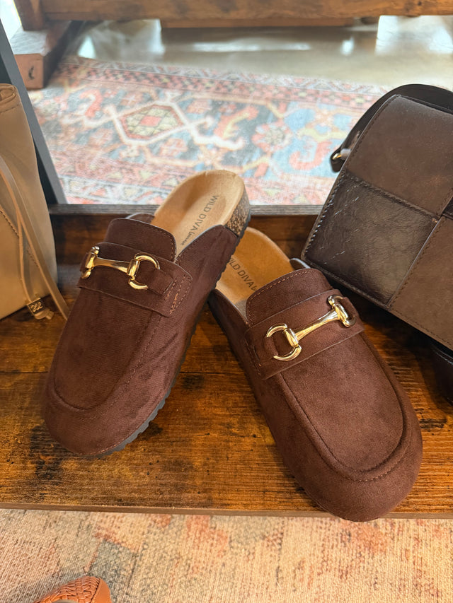 Suede Horsebit Moccasin Loafer Mule