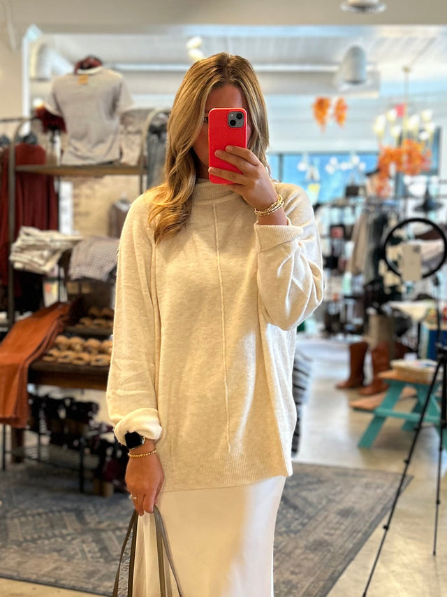 Center Seam Mock Neck Relaxed Pullover S