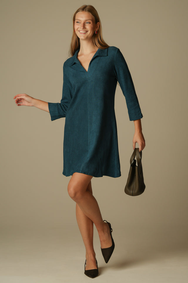 Suede Victoria Dress in Navy