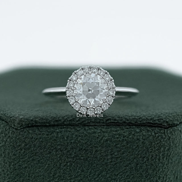 Old European Round Cut Diamond Halo Engagement Ring