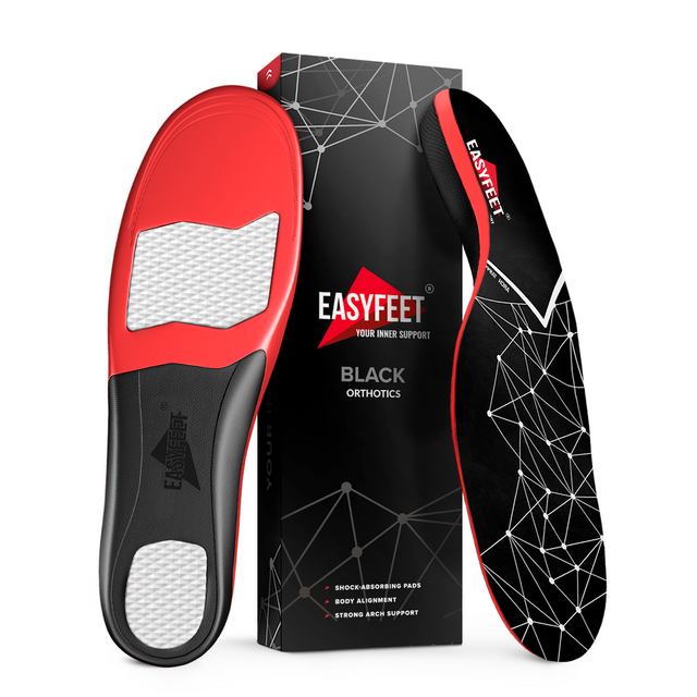 EASYFEET Black Model - Firm Arch Support Insoles for Plantar Fasciitis Relief (High Arch)