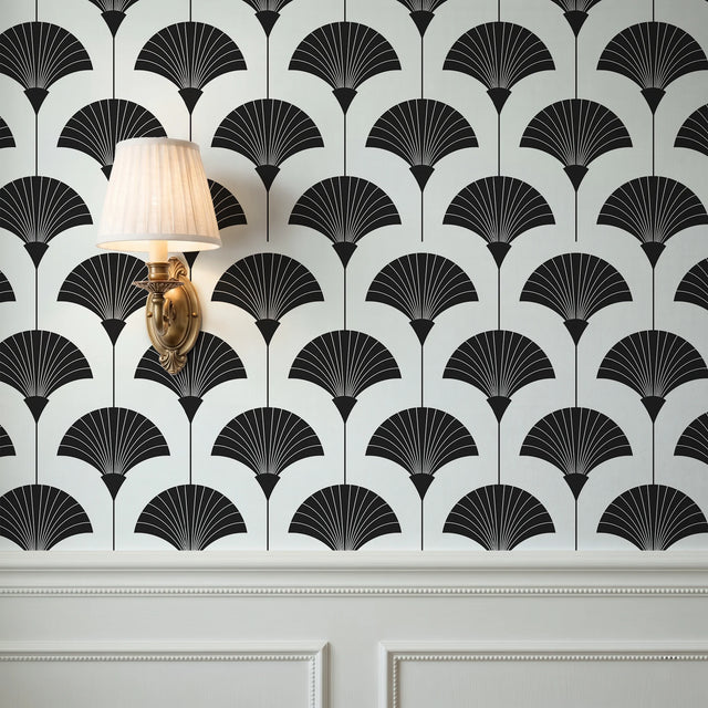 Minimalist Art Deco Fan Wallpaper - Black & White