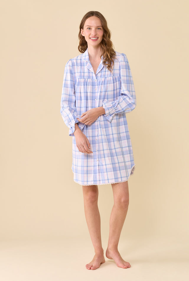 Weekend Plaid 100% Cotton Brushed Flannel Long Sleeve Nightshirt