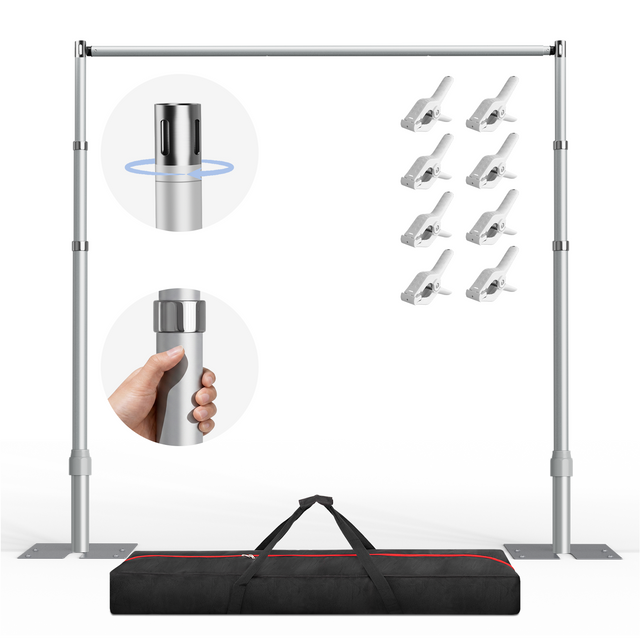 EMART Adjustable Backdrop Stand Heavy Duty, 8.9x10 FT Pipe And Drape Stand for wedding/party/birthday/display, Aluminum pole and folding base, with durable stai