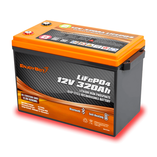 Enjoybot 12V 320Ah LiFePO4 Lithium Battery with Self-Heating & Bluetooth, 4096Wh, All-Season Power for RVs, Cabins, Marine & Off-Grid Living.