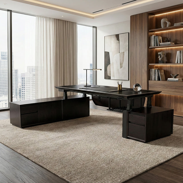 Zen Classic Executive Standing Desk with Cabinets (86"x39")