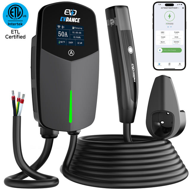 EVDANCE  Home Level 2 EV Charger NACS Wall-mounted Hardwired In - 50A | ETL Certification