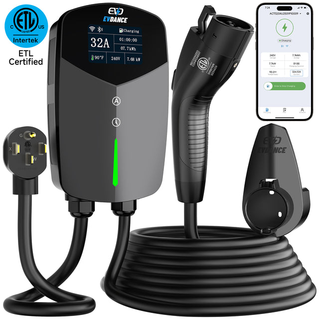 EVDANCE Home Level 2 EV Charger NEMA 14-50 J1772 Wall-mounted Plug In-32A | ETL Certification