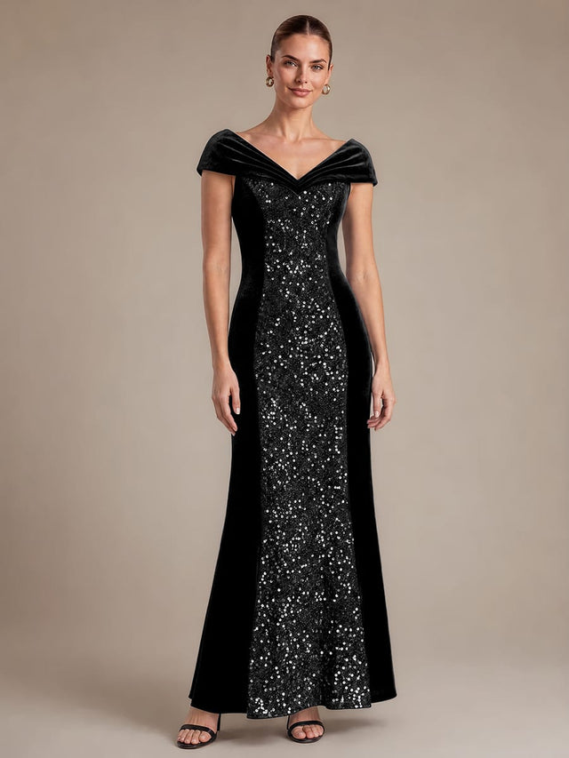 Velvet Sequin Sleeveless Maxi Evening Dress