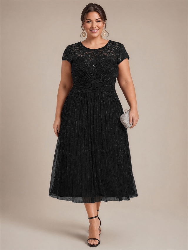 Plus Size Tulle Cap Sleeve Wedding Guest Dress