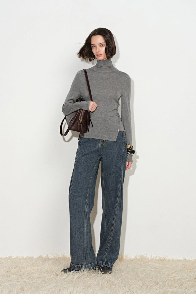 Edith Asymmetric Hem Top in Wool Blend