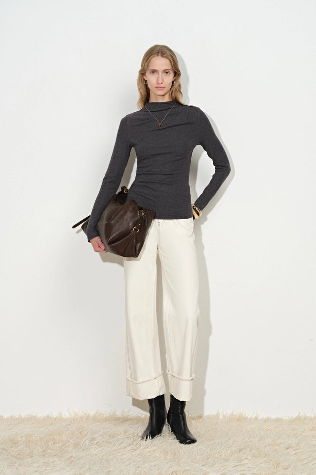 Lyra Pinched Pleat Cinched Waist Top in Wool Blend