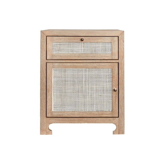 Ruth Cerused Oak One Door Cabinet with Cane Front by Worlds Away