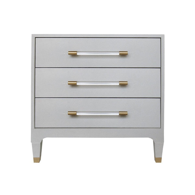 Amber Three Drawer Side Table in Light Grey Shagreen by Worlds Away