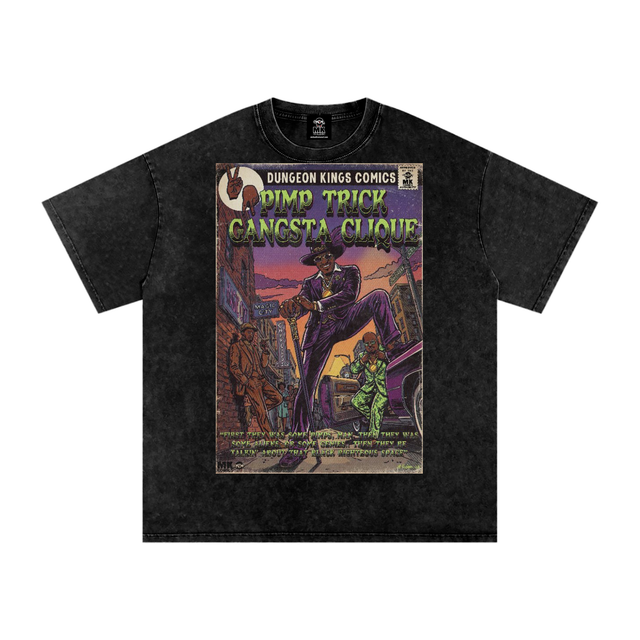 Pimp Trick Gangsta Clique - Snow Washed Oversized Cotton T-Shirt