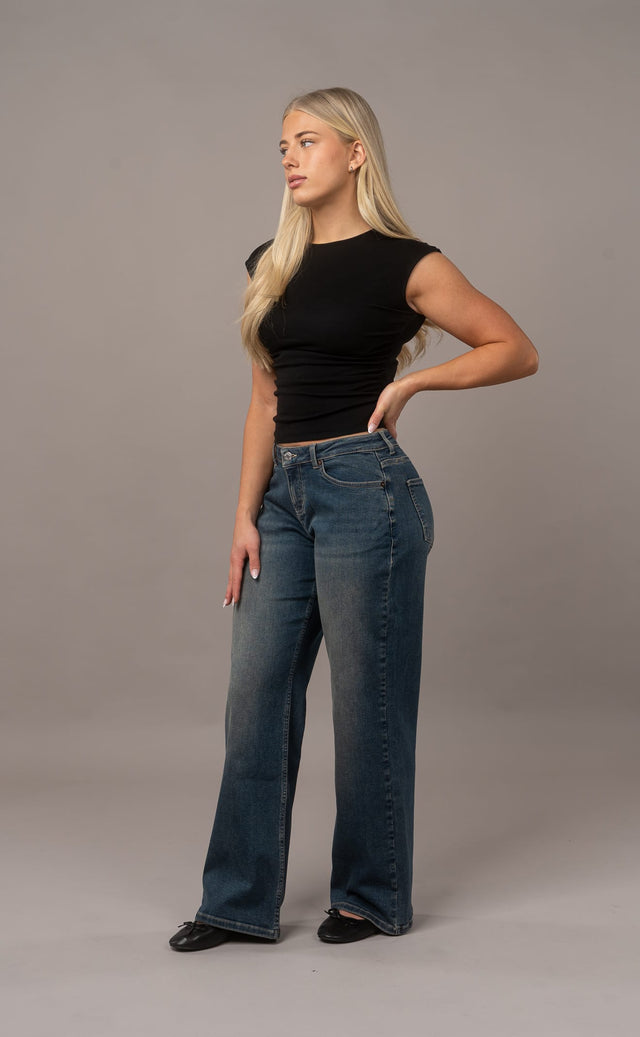 Womens Baggy Low Waisted Fitjeans - Dusty Blue