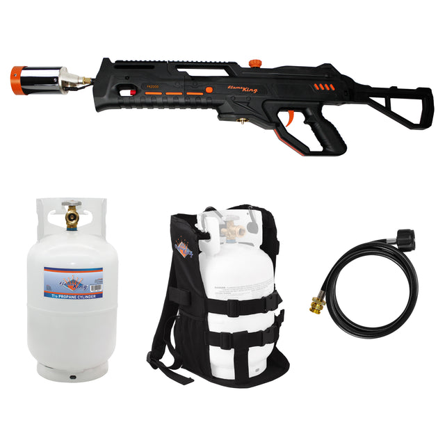 Flame King Bundle BlazeTac FK2000 Propane Torch Gun Weed Burner + 10lb Propane Tank + 4-ft Hose + Backpack