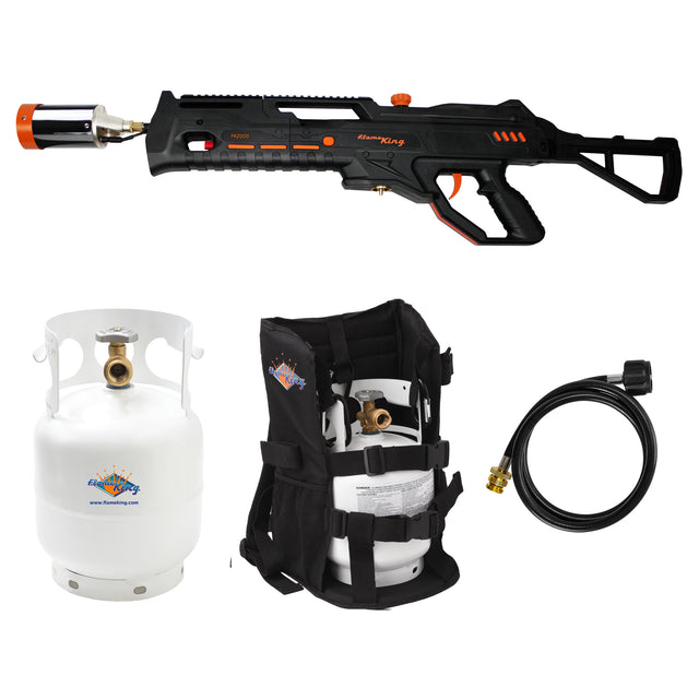 Flame King Bundle BlazeTac FK2000 Propane Torch Gun Weed Burner + 5lb Propane Tank + 4-ft Hose + Backpack