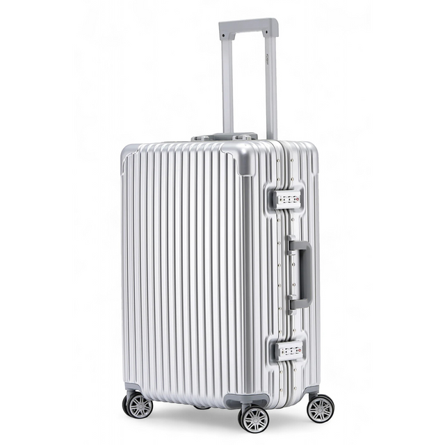 Medium 26" SILVER Checked Suitcase