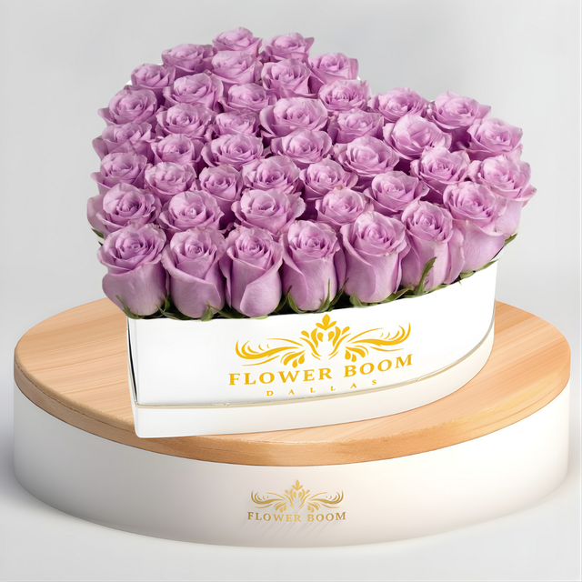 Purple Roses In A Heart Shaped Box