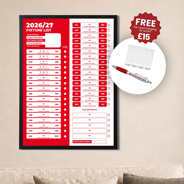 Scottish Premier League Clubs - 2026/27 Fixture Poster