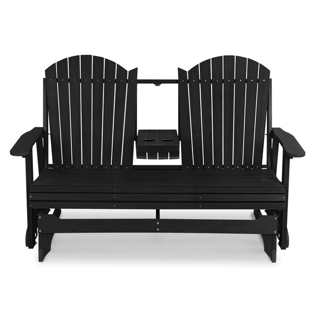 HIPS Patio Glider with Foldable Cup Holders, Durable Poly Lumber Material, All-Weather Resistant, High Backrest and Deep Contoured Seat, Heavy Duty 900 LB, for 