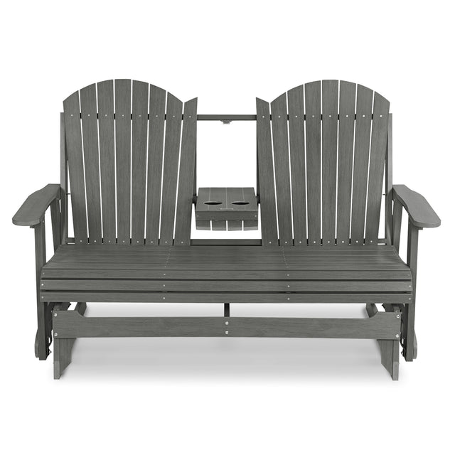HIPS Patio Glider with Foldable Cup Holders, Durable Poly Lumber Material, All-Weather Resistant, High Backrest and Deep Contoured Seat, Heavy Duty 900 LB, for 