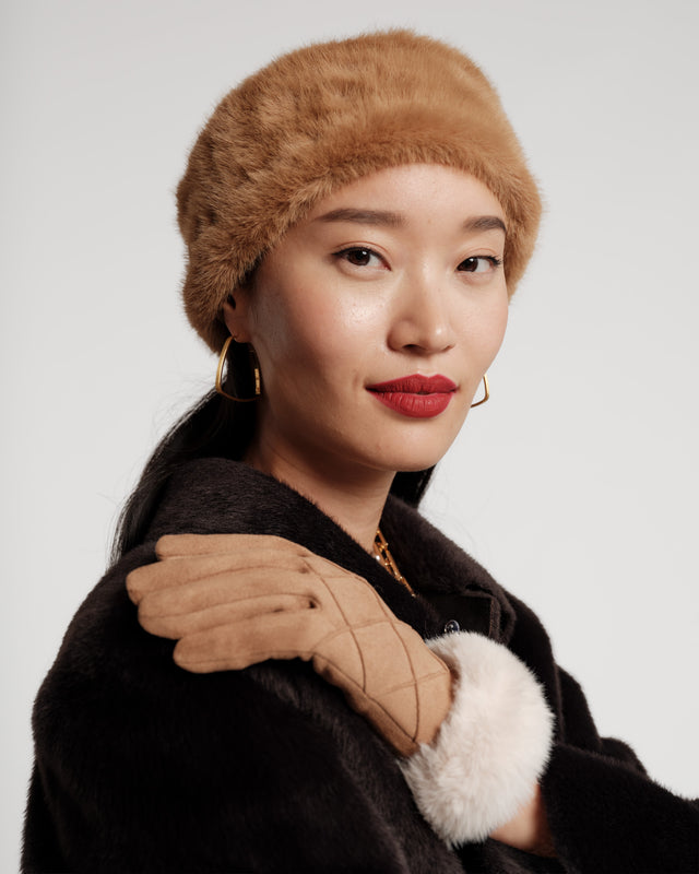 Faux Mink Headband - Camel