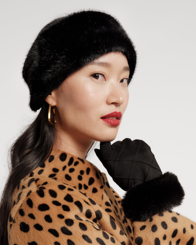 Faux Fur Cuff Glove - Black