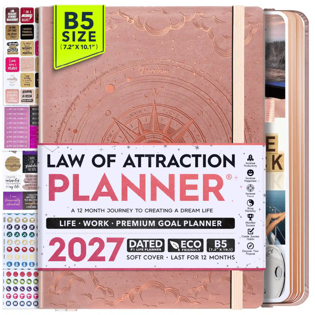 Jan - Dec 2027 Dated Sunday Start Deluxe LOA 12 Month Planner (B5 size: 7.5 x 10 inches) Rose Gold Covers