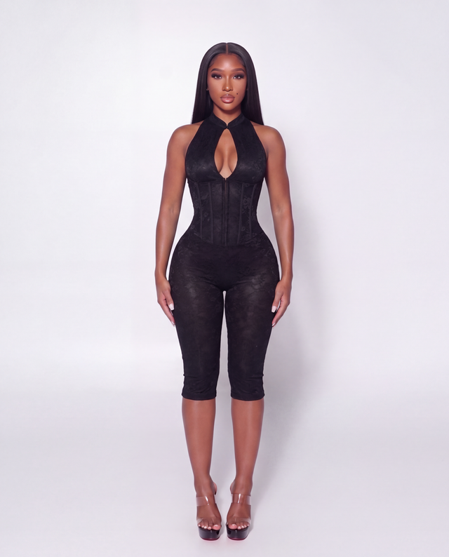 Champagne Lace Jumpsuit - Black
