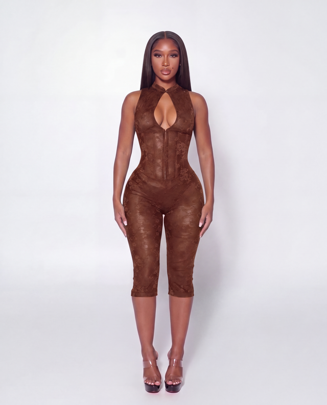 Champagne Lace Jumpsuit - Brown