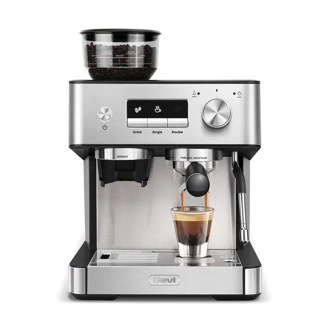 GEVI 20 Bar Espresso Maker with  Built-in Bean Grinder & Milk Frother ECMI0
