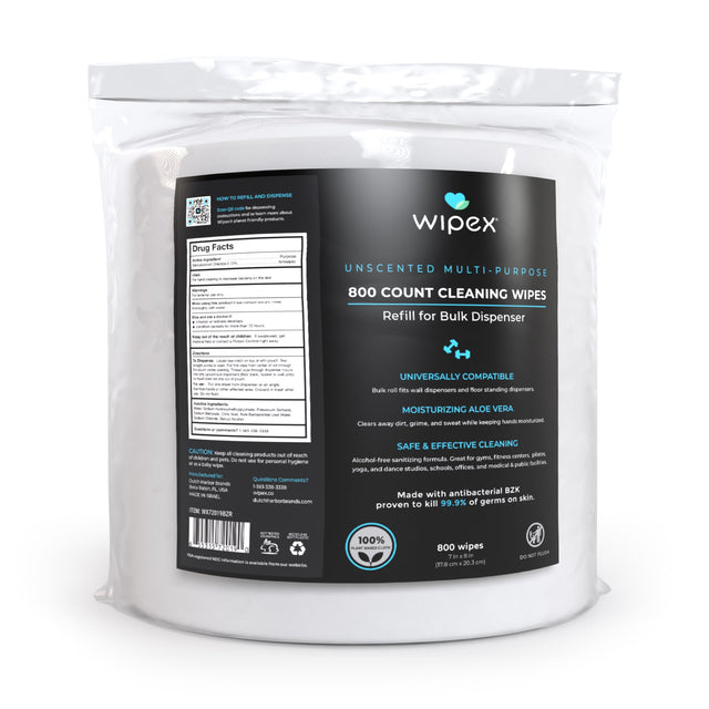 Wipex® 800ct Bulk Antibacterial Wipes Refill Roll | Skin-Safe Sanitizing Wipe | TÜV-Certified Plant-Based Cloth