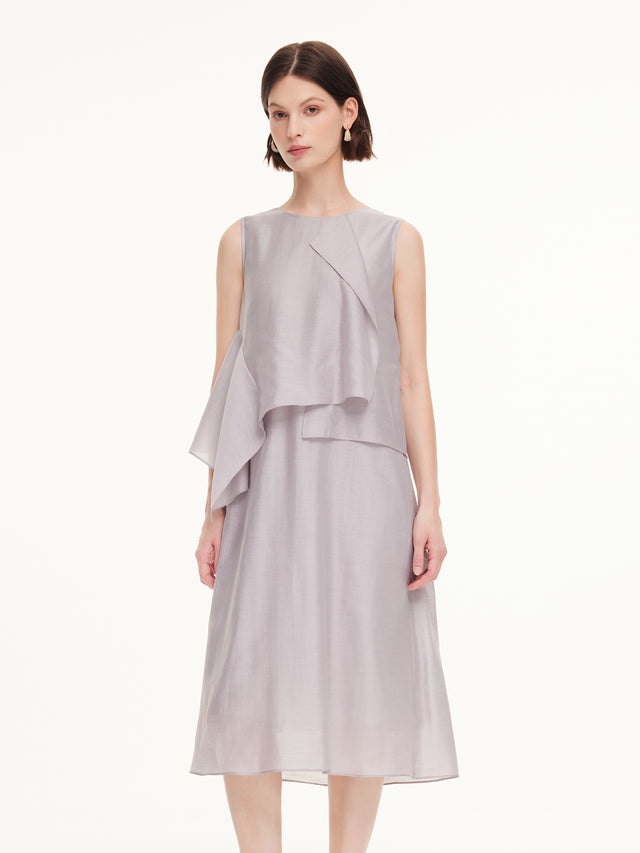 Tencel Acetate Linen Blend Women Ruffle Maxi Dress
