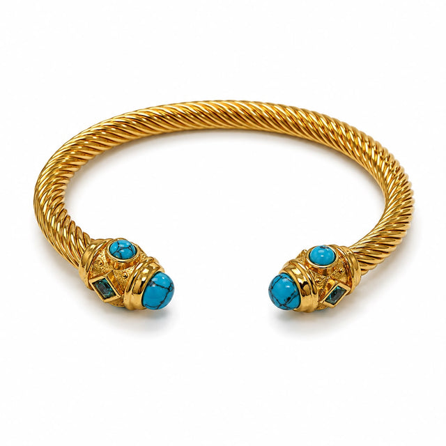Gold Twisted Turquoise Cable Cuff Bracelet