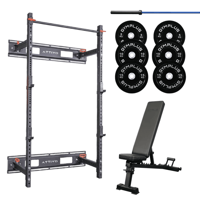 Folding Wall Mount Power Rack Garage Gym Package