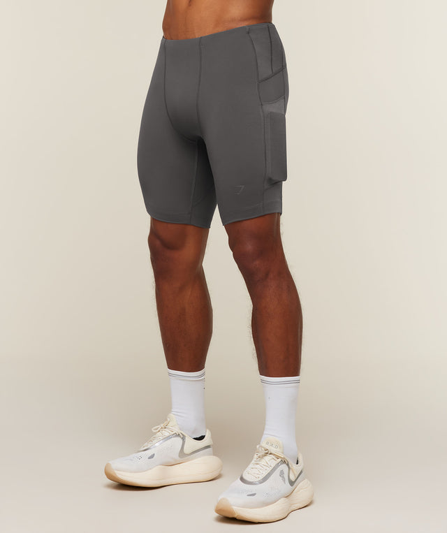 Gymshark Running Elite 7 Pocket Half Tights - Onyx Grey