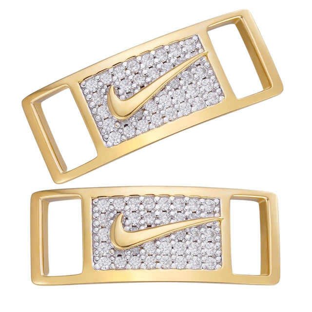 MOISSANITE Iced Out Checkmark Lace Locks - 14k Gold Vermeil Over 925 Silver - Great For All Sneakers: Nike Air Force 1, Jordans, & More