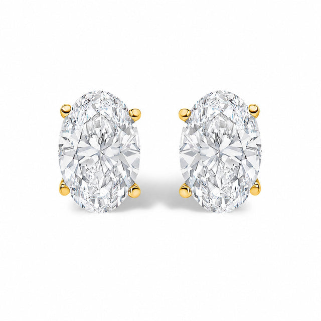 14K Gold Lab Grown Oval Solitaire Diamond Stud Earrings