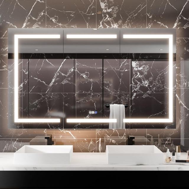 LED Medicine Cabinet with Triple Door, Anti-Fog Mirror, Dimmable Lighting & Built-In Outlets 60" x 36"
